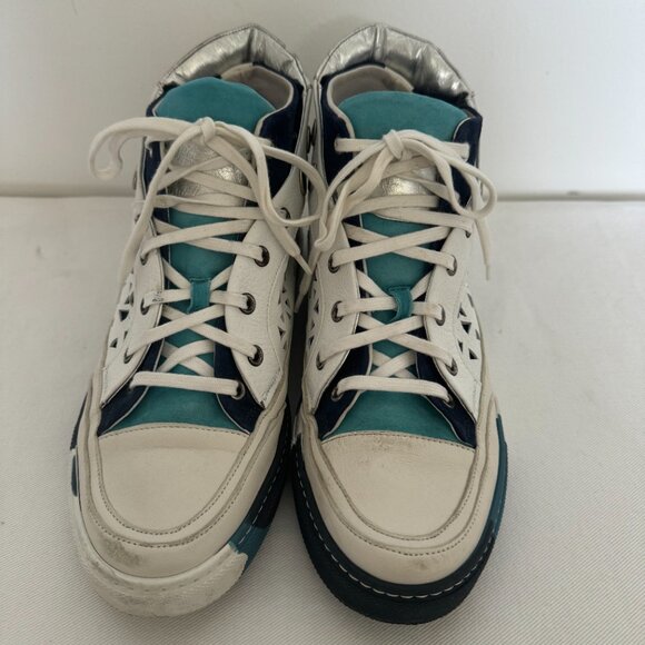 Free People Connor Hi Top Blue and White Laser Cut and Studded Sneaker Size 40 - Picture 2 of 11